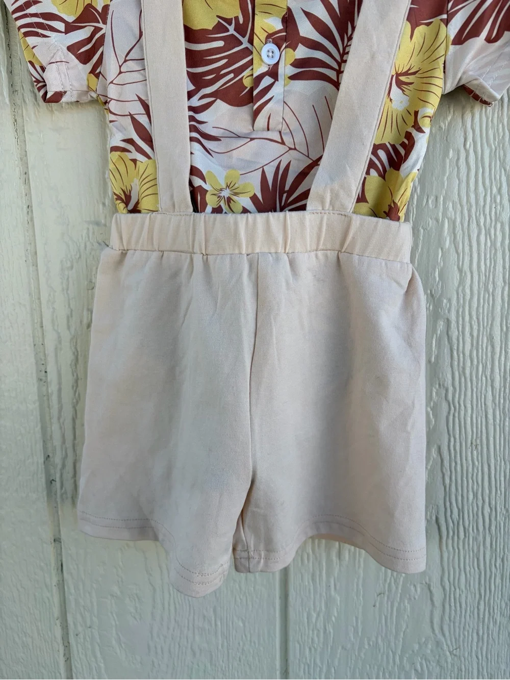 Cream Suspender Shorts with Yellow & Brown Floral Bodysuit - Girls Bottoms 2T/3T
